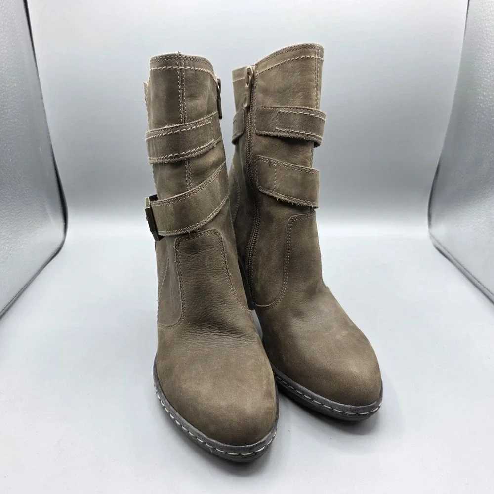 Nero Giardini Booties Womens 37 Brown Leather Ankle Strap Buckle High Heel Dress